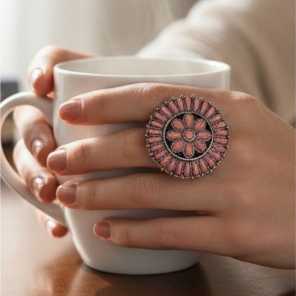 Western Large Pink Floral Ring NWT